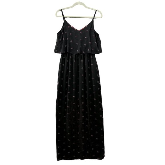 Express Maxi Dress Womens S Black Red Paisley Boho Cami Chiffon Split Front - Picture 2 of 11